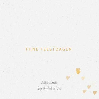Kerstkaart kerstboom gouden hartjes op wit 3