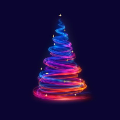 Kerstkaart kerstboom licht sprankelend goud 2