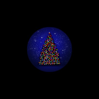Kerstkaart kerstboom lichtjes en sneeuw Achterkant