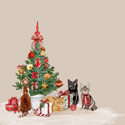 Kerstkaart kerstboom met katten 2