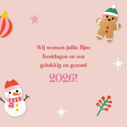 Kerstkaart kerstfiguren zalmroze 3