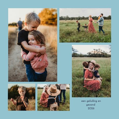 Kerstkaart kersthuisjes en kerstboom in de sneeuw 2