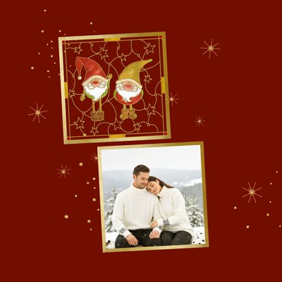 Kerstkaart kerstkabouters goud 2