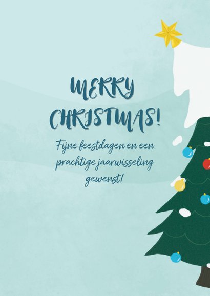 Kerstkaart Kerstkat met kerstbomen en kerstballen 3