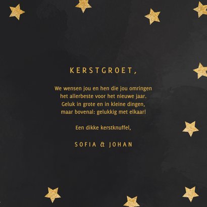 Kerstkaart kerstknuffel gouden glitter en sterren 3