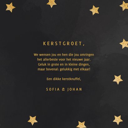 Kerstkaart kerstknuffel gouden glitter en sterren  3