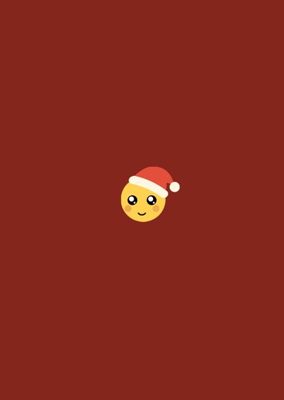 Kerstkaart kerstknuffel lieve emoji met kerstmuts Achterkant