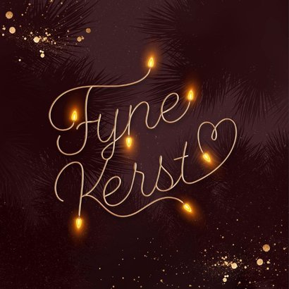 Kerstkaart kerstlampjes lieve tekst goud aubergine 2