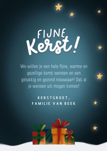 Kerstkaart kerstman rendieren cadeautjes en schoorsteen 3