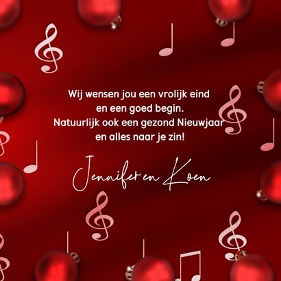 Kerstkaart kerstmuziek en kerstballen 3