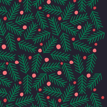 Kerstkaart kersttakken met rode ballen blauw vierkant 2