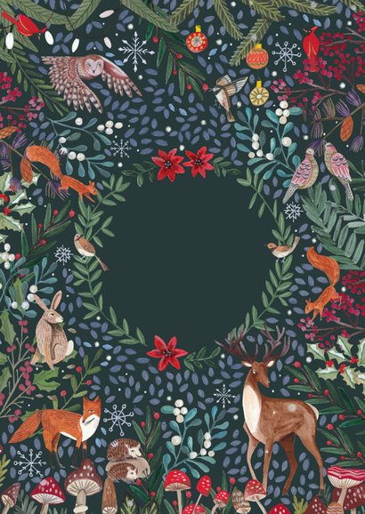 Kerstkaart klassiek natuur en dieren Achterkant