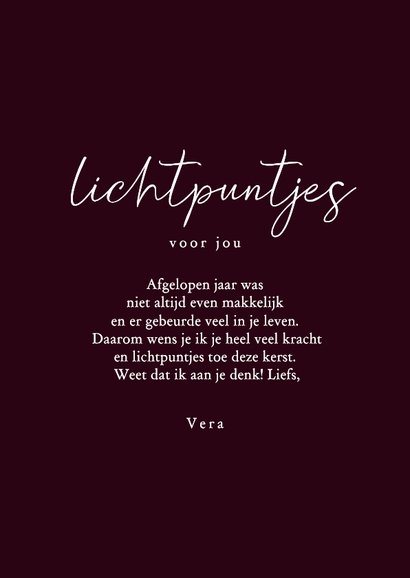 Kerstkaart klein lichtpuntje kaars bordeaux 3