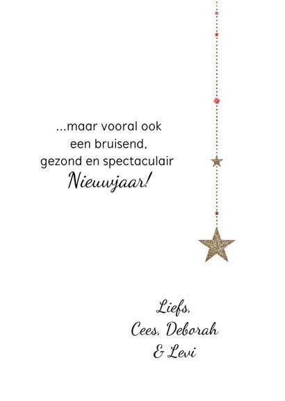 Kerstkaart koolmees op sterren met goud en zilver glitters 3