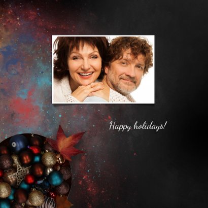 Kerstkaart koperen schaal met kerstballen 2