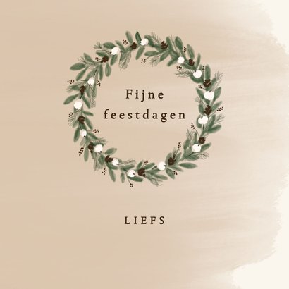 Kerstkaart krans bruin beige 3