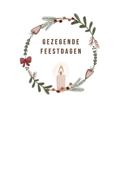 Kerstkaart krans met kaars 3