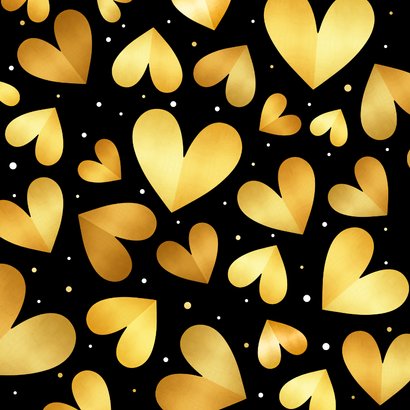 Kerstkaart kus door brievenbus met gouden hartjes Achterkant