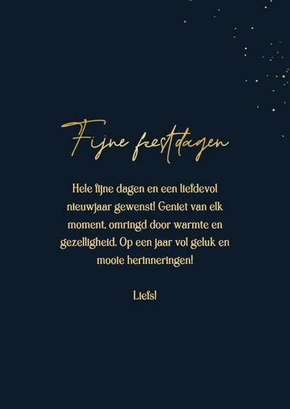 Kerstkaart leef lach geniet donkerblauw goud quote 3