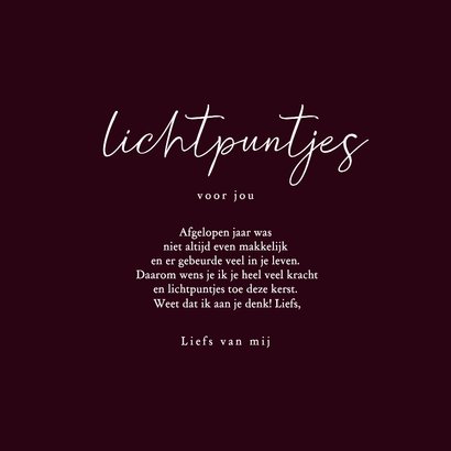 Kerstkaart licht en liefde kaarsjes bordeaux 3
