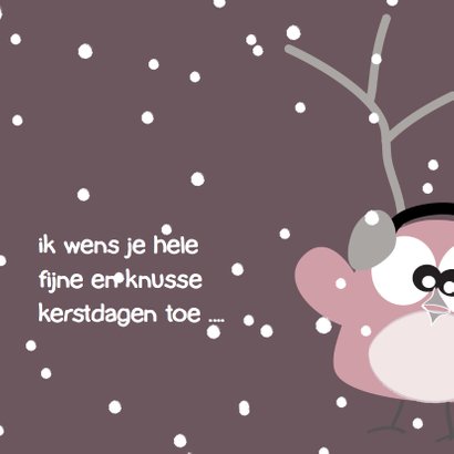 kerstkaart met lieve kerstuil en sneeuw 2