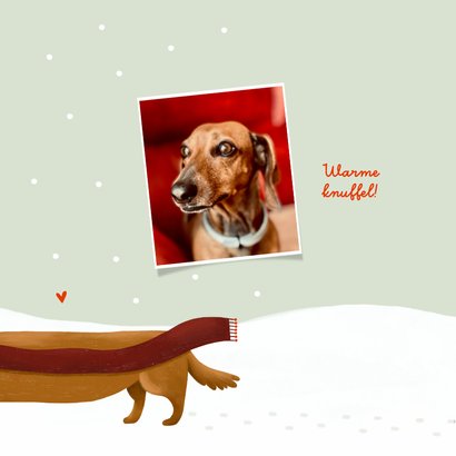 Kerstkaart liefde teckel sjaal sneeuw oorwarmers 2