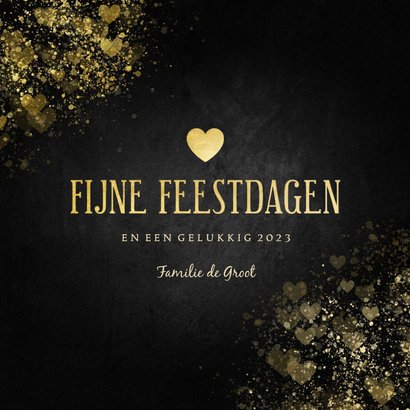 Kerstkaart liefdevol gouden hart Fijne Feestdagen 3