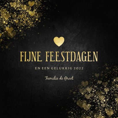 Kerstkaart liefdevol gouden hart Fijne Feestdagen 3