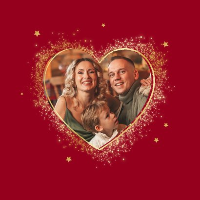 Kerstkaart liefdevol lichtjes hart fijne kerst goud rood 2