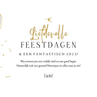 Kerstkaart liefdevolle feestdagen hartjes goud foto 3