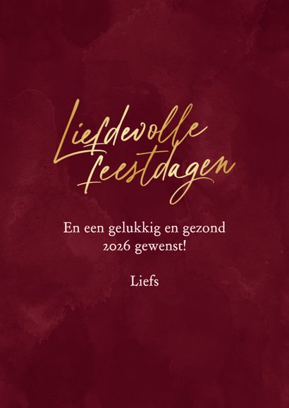 Kerstkaart liefdevolle feestdagen hartjes strik foto goud 3