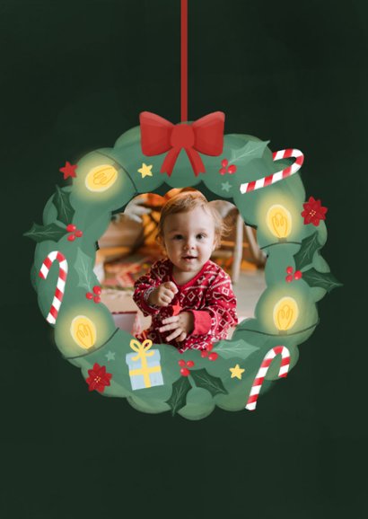 Kerstkaart liefdevolle feestdagen kerstkrans met foto 2