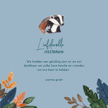 Kerstkaart lieve dassen familie in de sneeuw 3