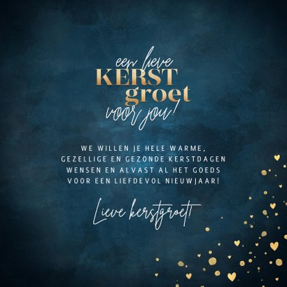 Kerstkaart 'Lieve kerstgroet' gouden spetters en hartjes 3