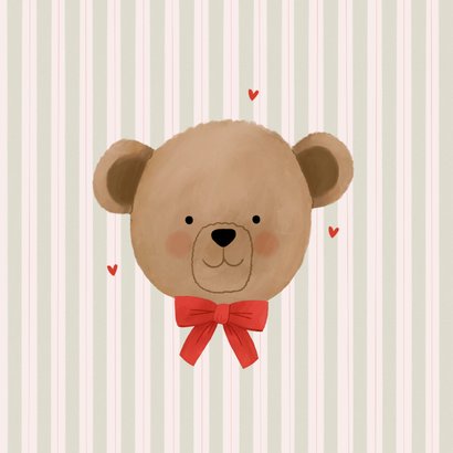 Kerstkaart lieve knuffelbeer met strik kerstknuffel 2