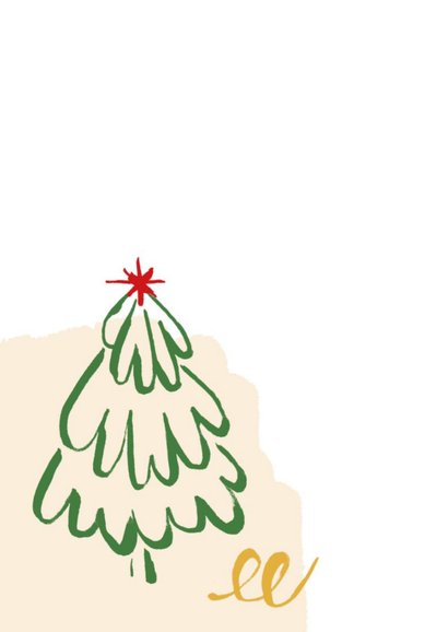 Kerstkaart lijntekeningen boom ster en strik 2