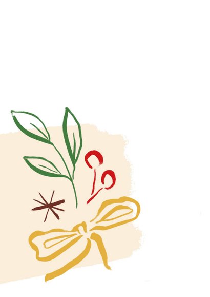 Kerstkaart lijntekeningen boom ster en strik Achterkant
