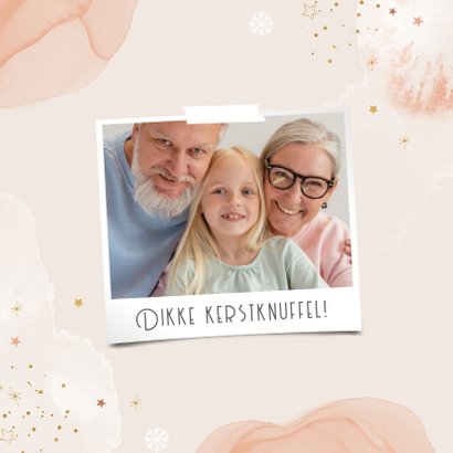 Kerstkaart magisch waterverf sterretjes sneeuw foto roze 2
