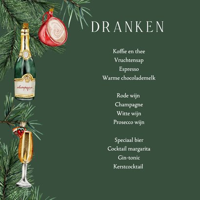 Kerstkaart menu ornamenten food 2