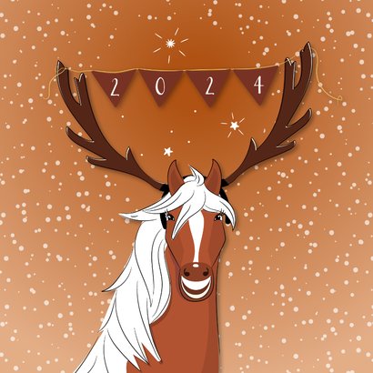 Kerstkaart Merrie Christmas illustratie paard met gewei 2