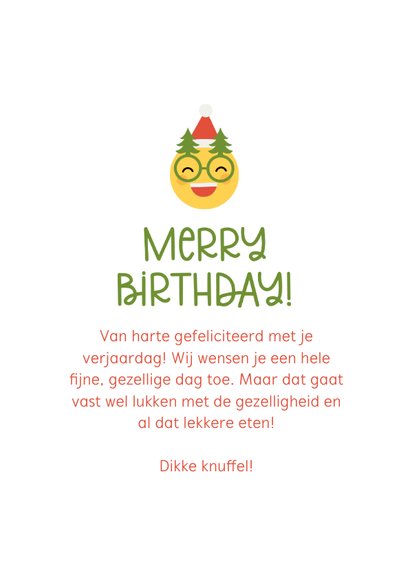 Kerstkaart merry birthday emoji met kerstbril 3