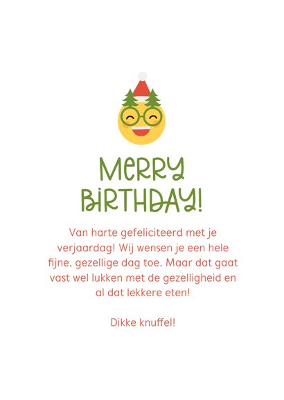 Kerstkaart merry birthday emoji met kerstbril 3