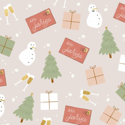 Kerstkaart Merry Birthday met illustraties 2