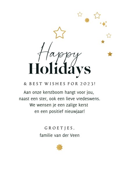 Kerstkaart merry christmas jaartal goud sterren 3