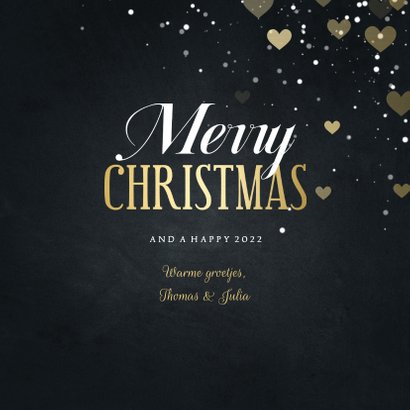 Kerstkaart Merry Christmas met hartjes en spetters 3