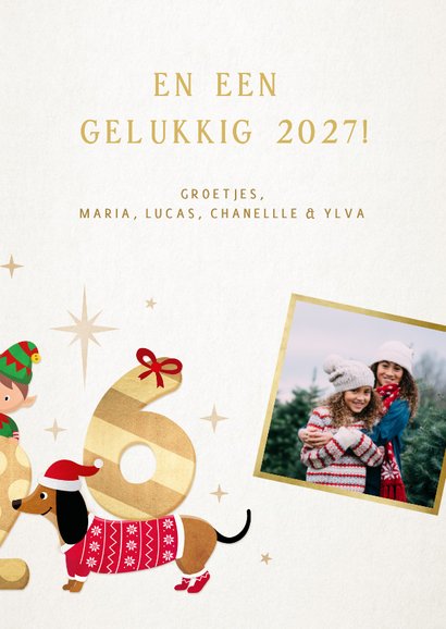 Kerstkaart met 2027 illustratie met lieve diertjes 3