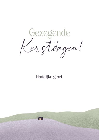 Kerstkaart met bijbeltekst en landschap met herder en stal 3