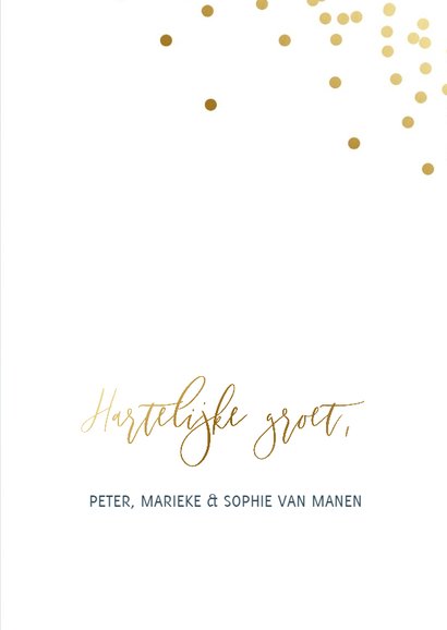 Kerstkaart met blauwe achtergrond en goudlook letters 3