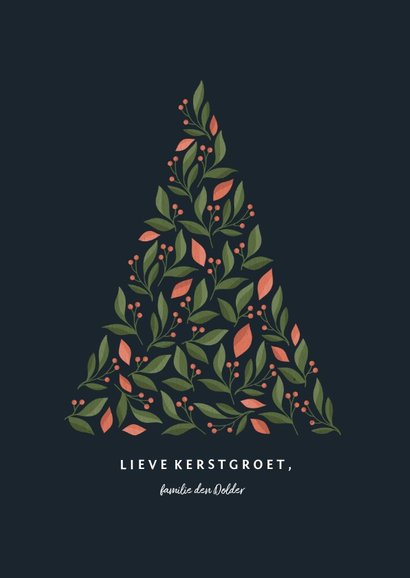 Kerstkaart met botanische kerstboom donker 3
