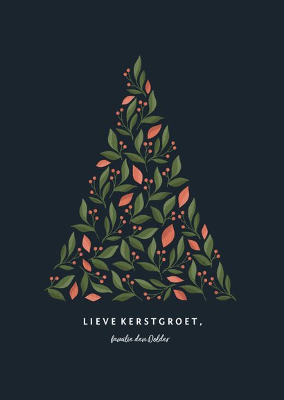 Kerstkaart met botanische kerstboom donker 3